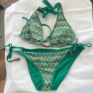 Lucky Brand Green Patterned Triangle Bikini Set size large